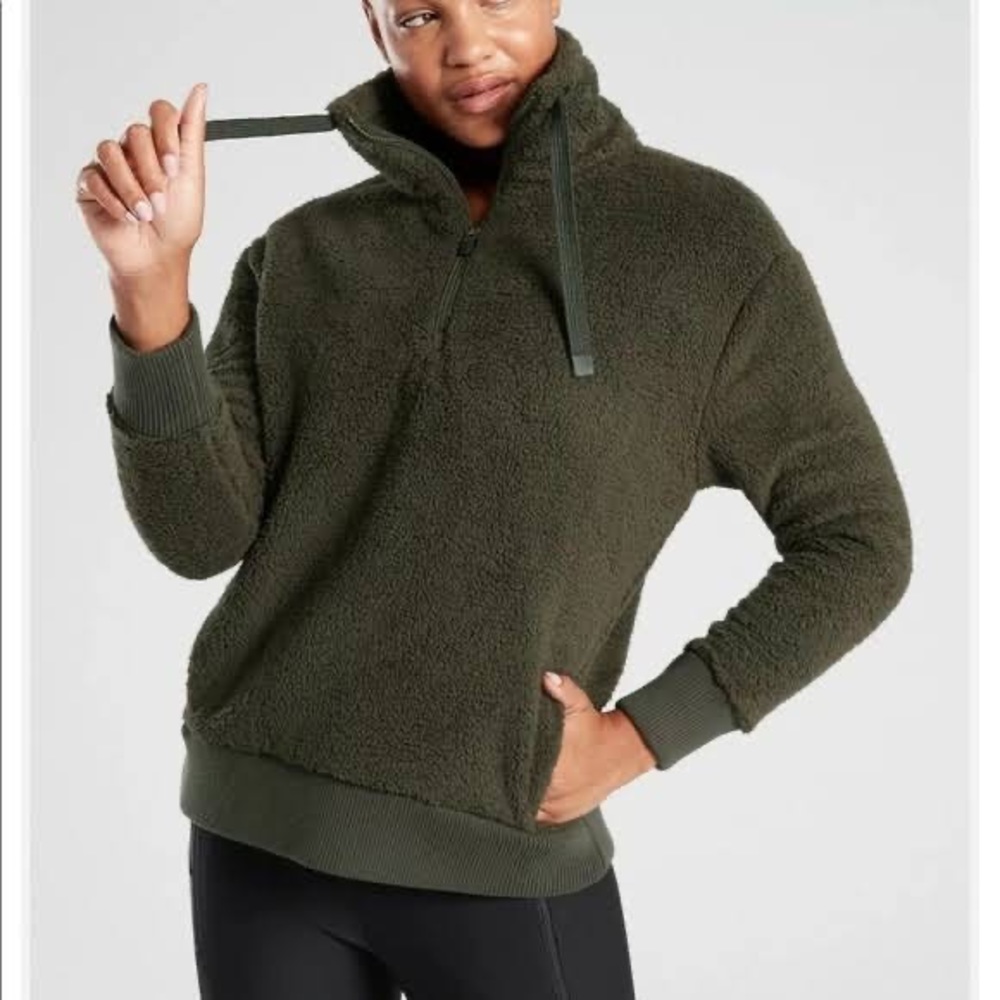 Athleta Talus Sherpa 1/2 Zip Pullover, Army Green, Barely Worn, Size L